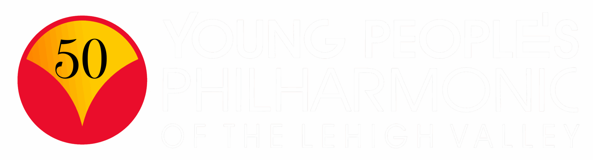 Young People’s Philharmonic of the Lehigh Valley logo with a red and yellow emblem featuring the number 50, indicating a 50th anniversary or milestone.